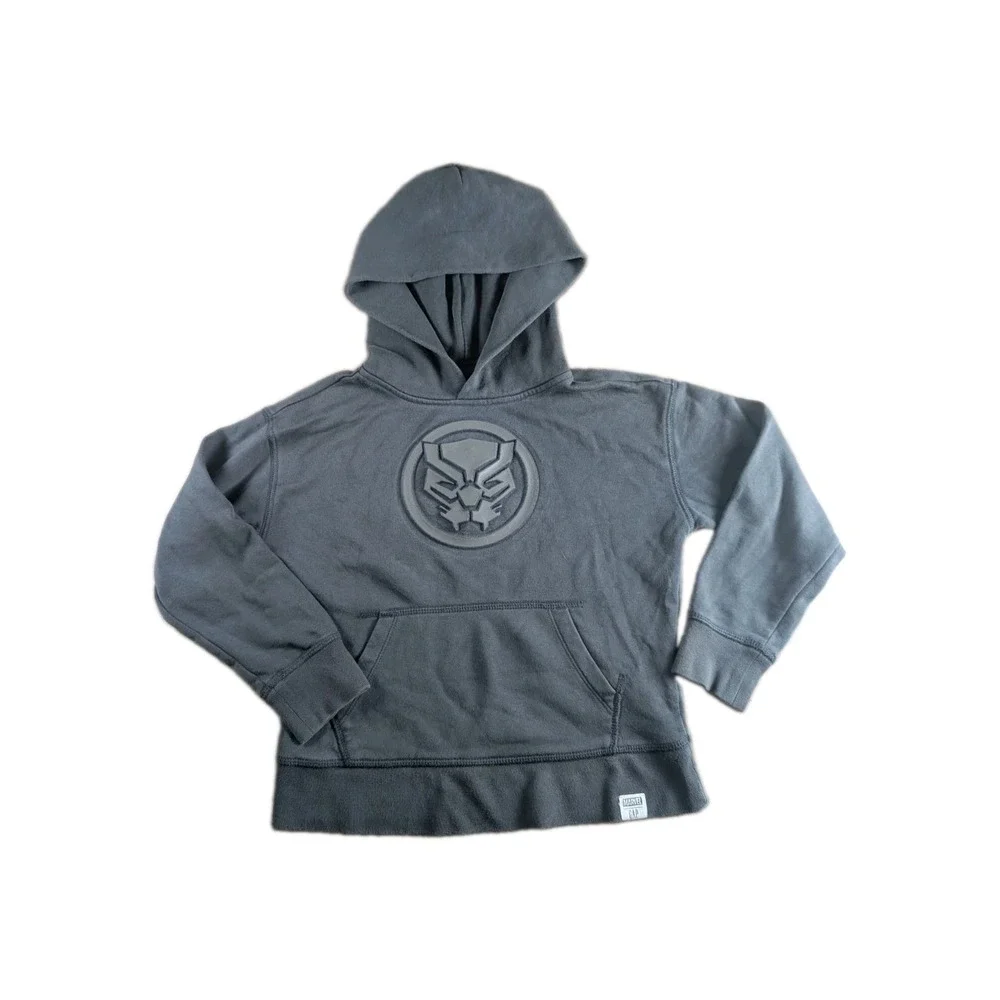 Gap Kids x Marvel Black Panther Hoodie Boys Size S (6-7) Gray Pullover Embossed